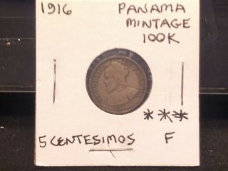 1916 Panama 5 Centesimos Silver Coin Rare Key Date
