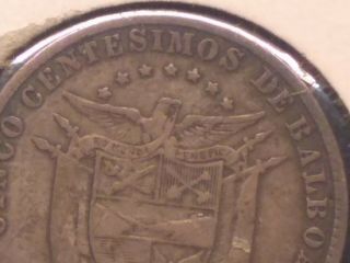 1916 Panama 5 centesimos silver coin rare key date 7