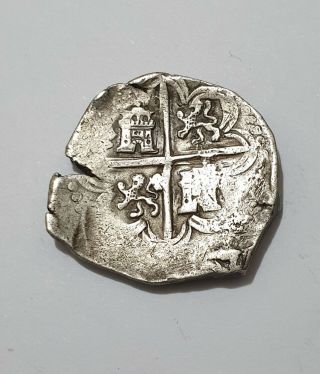 Spanish 4 Reales Cob Colonial Silver Coin Treasure Extra Rare 13.  68g