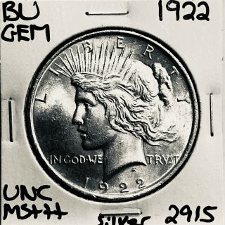 1922 P Bu Gem Peace Silver Dollar Unc Ms,  U.  S.  Rare Coin 2915