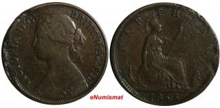 Great Britain Victoria (1837 - 1901) Bronze 1863 Farthing Rare Date Km 747.  2