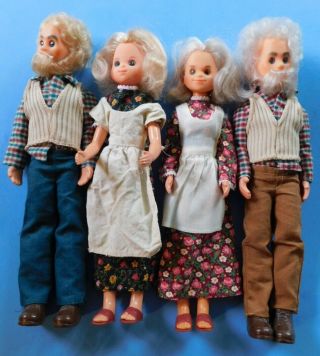 Rare 1975 Sunshine Fun Family Grandparents 2 Grandma & 2 Grandpa Dolls