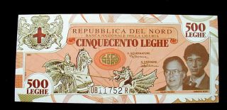 1993 Italy Lega Nord Separatist Movement Rare Banknote 500 Leghe Unc