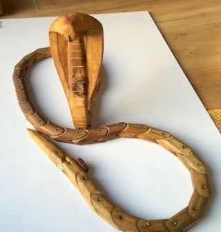 Ancient Old Rare Wooden Hand Carved Snake Naga Sculpture