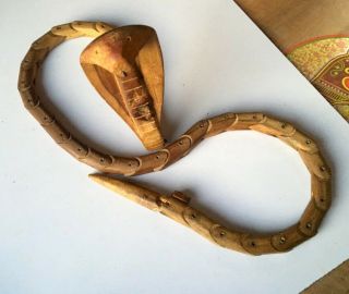Ancient Old Rare Wooden Hand Carved Snake Naga Sculpture 2