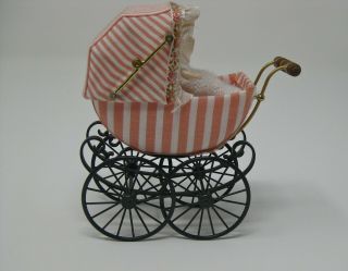 Bodo Hennig Doll House Rare Baby Carriage In Apricot With Baby Orig Box