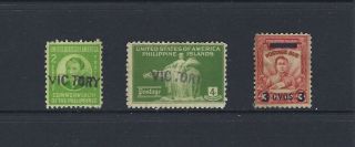 Philippines Wwii 1944 Rare " Victory " Handstamped Sc 464/65 &1942japanese Occ.  Nj1