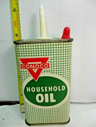 Very Rare Vintage (4oz. ) Conoco Household Oil Tin Can Handy Oiler Uncut - Full