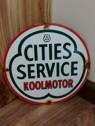 Rare Vintage Cities Service Koolmotor Gas Porcelain Gas Station Sign