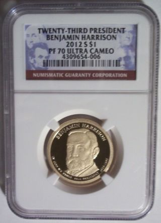 2012 - S Benjamin Harrison Proof $1 Ngc Pf70 Ultra Cameo Rare Presidential Dollar