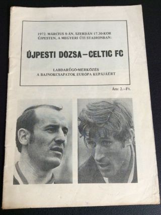 V.  Rare Ujpesti Dozsa V Celtic Football Club Fc European Cup Away Programme 1972