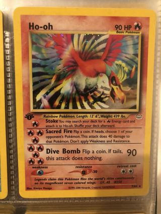 First Edition Rare Holo Ho - Oh Wotc Neo Destiny Pokemon Card 7/64.  Nm