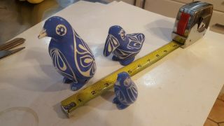 Rare Pablo Zabal Chile Pottery Blue & White 2 Penguins,  Toucan Signed