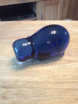 Wedgwood Blue Glass Hippo Paperweight Very Rare