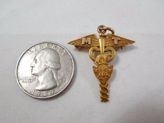 Rare Vintage Solid Gold 10k Medical Technology Symbol Caduceus 4.  3g Pendant Pin 5