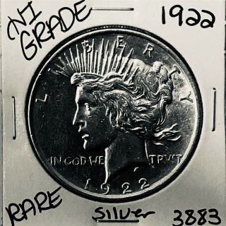 1922 Peace Silver Dollar Hi Grade U.  S.  Rare Coin 3883