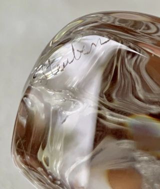 RARE STEUBEN Crystal Glass LION PAPERWEIGHT Hand Cooler SIGNED. 5