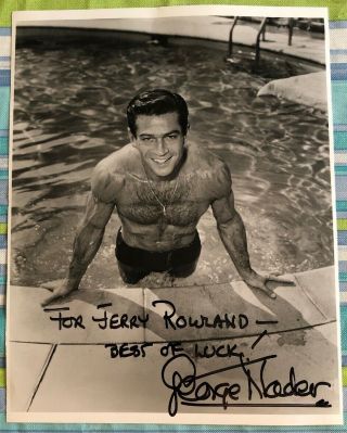 Rare George Nader Autograph Photo Sexy Shirtless Pose In Pool B&w 8x10