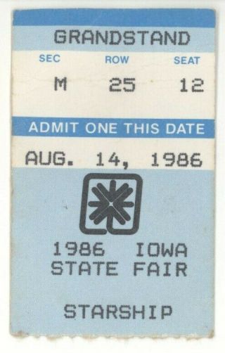 Rare Jefferson Starship 8/14/86 Des Moines Iowa State Fair Concert Ticket Stub