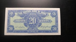 Very Rare “central Bank Of China” 1940 Unc 20 Cents Banknote Hard To Find