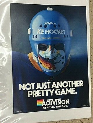 1981 Rare Activision Ice Hockey Videogame Poster 17x23 Atari