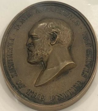 Rare Authentic 1881 Oval James A.  Garfield Indian Peace U.  S.  Medal Struck Bronze