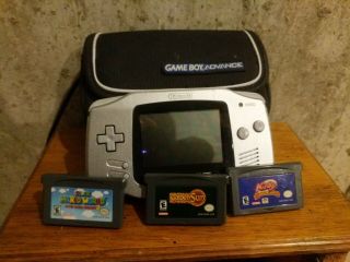 Nintendo Game Boy Advance Silver Handheld System With Three Rare Games