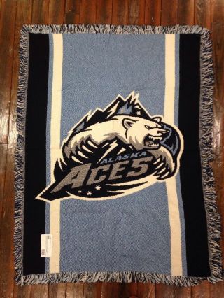 Alaska Aces Echl Ice Hockey Jacquard Woven Cotton Small Afghan Blanket Rare