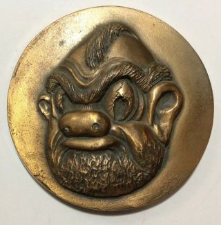 Rare Bronze Brass Sculpture Brute Face - Heavy Plaque