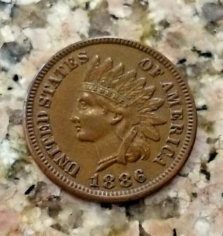 RARE 1886 U.  S INDIAN HEAD PENNY BROWN TYPE 1 CLEAR SHARP DETAILS N/R 3