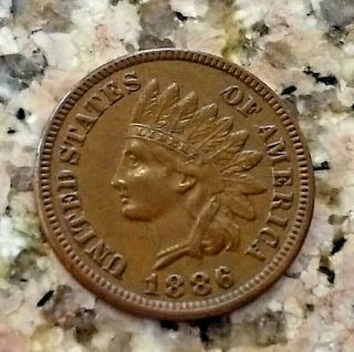 RARE 1886 U.  S INDIAN HEAD PENNY BROWN TYPE 1 CLEAR SHARP DETAILS N/R 5