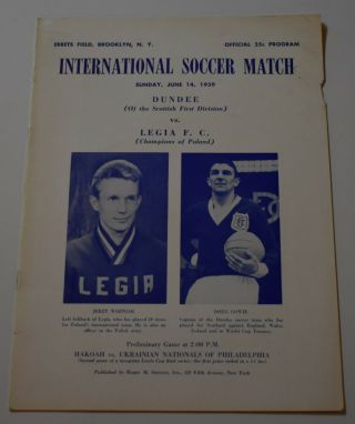 Rare 1949 International Soccer Match Dundee V Legia F.  C.  Program