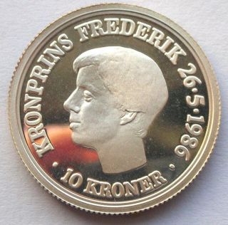 Denmark 1986 Prince Frederik 10 Kroner Silver Coin,  Proof,  Rare