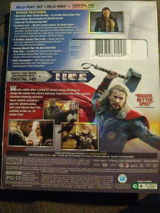 Thor: The Dark World 3D (3D,  Blu - ray,  HD DIGITAL) OOP w/ Rare Slipcover Marvel 2