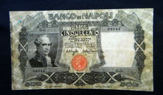 1914 Italy Rare Banknote 500 Lire Banco Di Napoli
