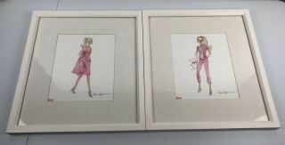 Rare Pottery Barn Kids Framed Pink Barbie Artwork Set Of 2 Signed Robert Best