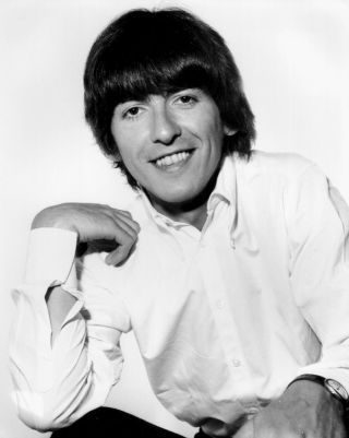 George Harrison B&w 8x10 Photo Rare Pose In White Shirt
