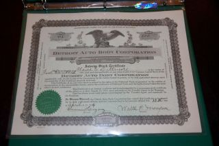 Detroit Auto Body Corporation Detroit Mi Stock Certificate Rare 1924