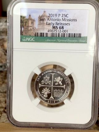 2019 - P San Antonio Missions Park Quarter Ngc Ms 68 Early Releases - Rare