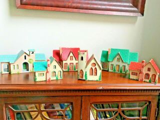 Rare 1930 ' s Dilco Toys of Baltimore Miniature Cardboard Houses Christmas Garden 2