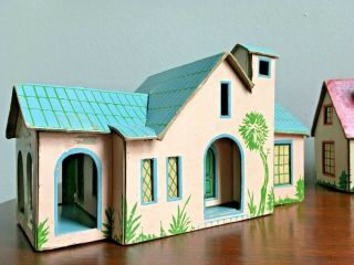 Rare 1930 ' s Dilco Toys of Baltimore Miniature Cardboard Houses Christmas Garden 4