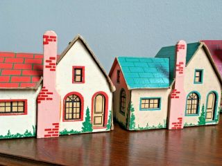Rare 1930 ' s Dilco Toys of Baltimore Miniature Cardboard Houses Christmas Garden 6