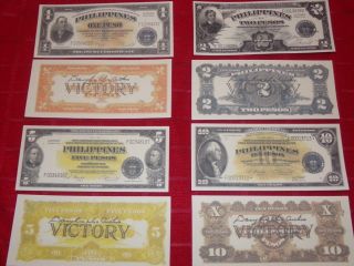 Very Rare Crisp Copies U.  S.  Philippine Victory Pesos Signed By General Macarthur