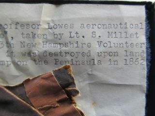 EXTREMELY RARE Piece of CIVIL WAR Balloon,  Prof Lowe,  Peninsula Va,  13th NH,  GAR 2