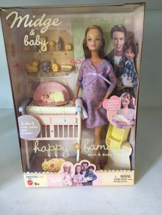 Happy Family Midge & Baby Pregnant Barbie Doll 56663 Rare 2002 Mattel Mib Nrfb