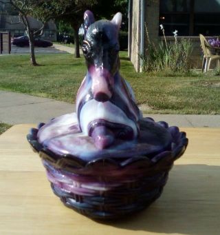 Westmoreland Horse on a Nest End of Day Slag Glass Rare Purple White 2