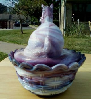 Westmoreland Horse on a Nest End of Day Slag Glass Rare Purple White 4