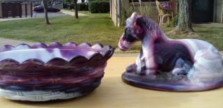 Westmoreland Horse on a Nest End of Day Slag Glass Rare Purple White 7