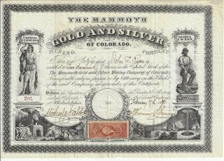 Colorado 1871 Mammoth Gold & Silver Mining Co Of Colorado Stock Certificate Rare