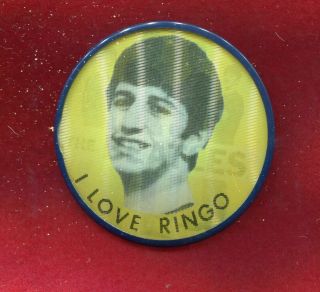 1964 The Beatles Rare Yellow Ringo Vari Vue Flicker Flasher Pinback Button